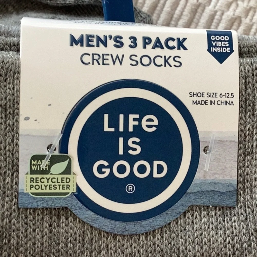 Life Is Good 3 Pair Men's Novelty Crew Sock With Cooler Drinks, Shoe Size 6-12.5